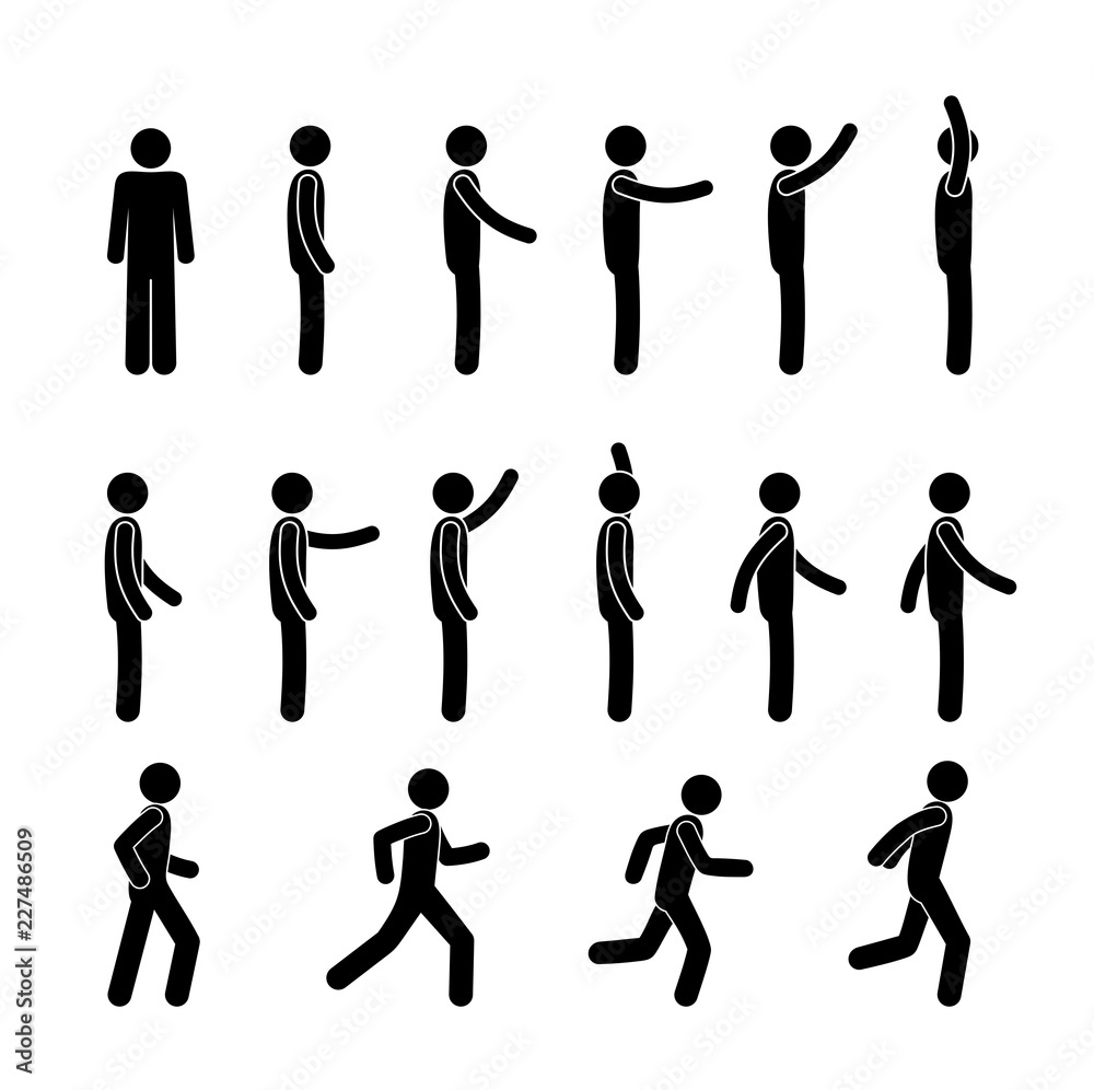 man stands and runs, human movement icons man stands and runs, human movement icons