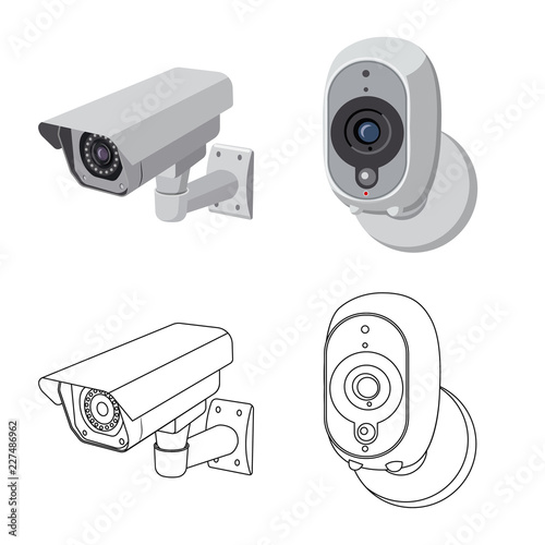 Vector illustration of cctv and camera sign. Set of cctv and system vector icon for stock.