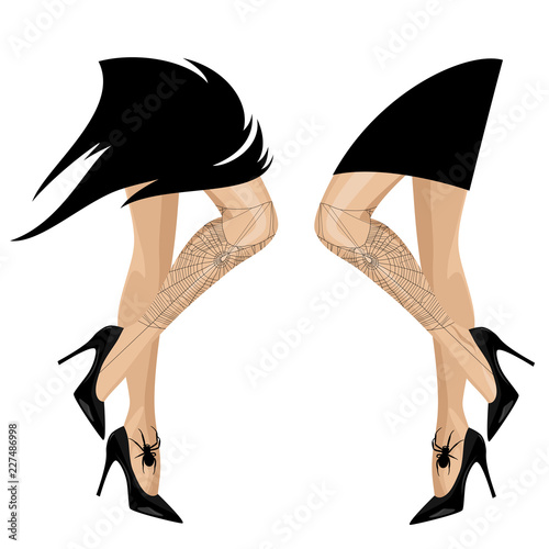 beautiful witch legs with spider web - halloween costume vector design set