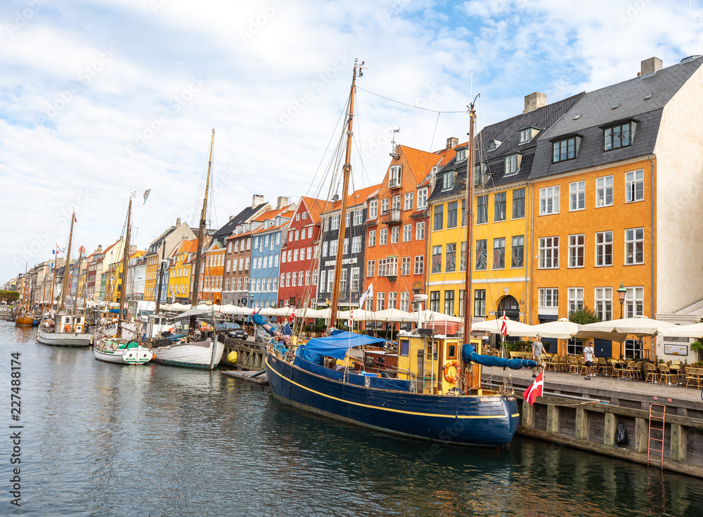 Colorful canal of Nyhavn on a summer day. Copenhagen, Denmark.