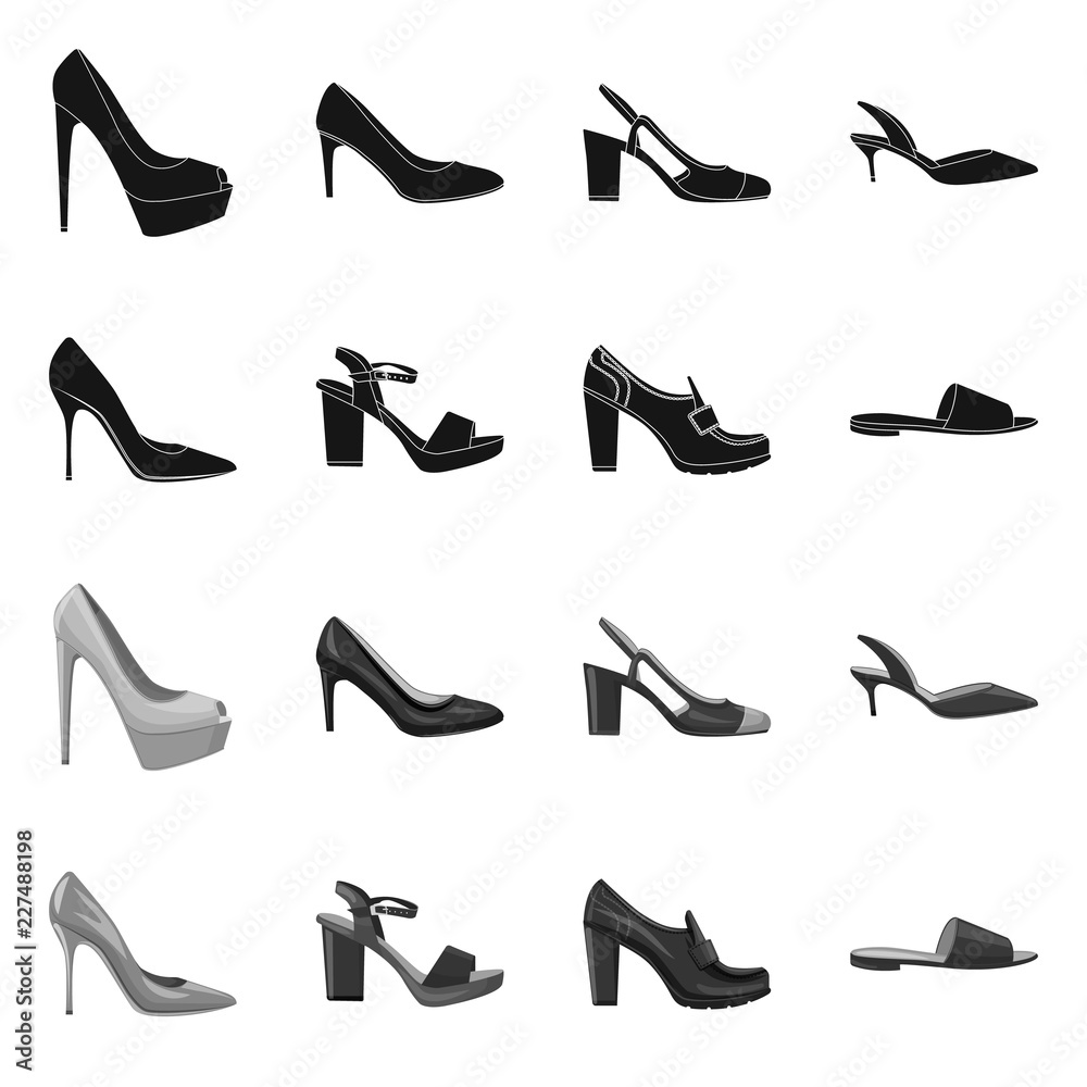 Isolated object of footwear and woman symbol. Collection of footwear and foot stock symbol for web.