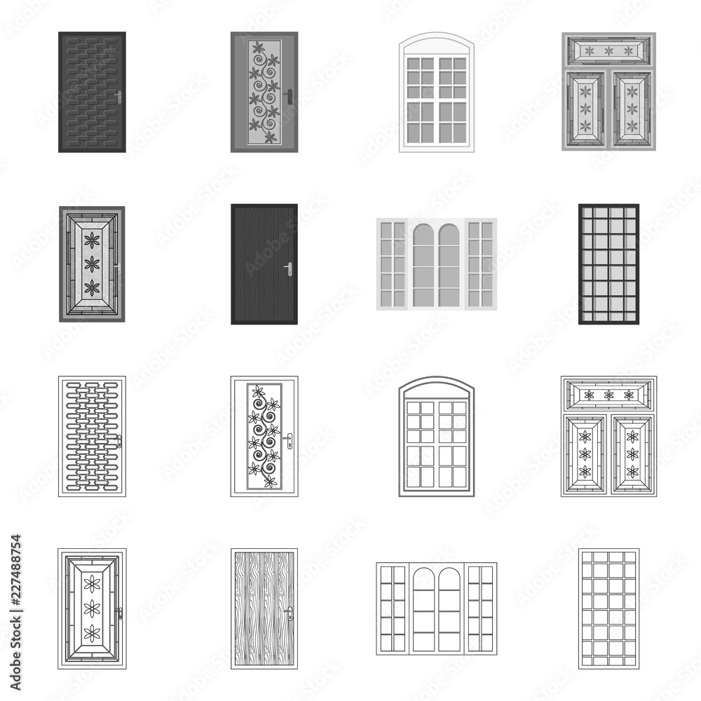 Vector design of door and front sign. Collection of door and wooden stock symbol for web. Vector design of door and front sign. Collection of door and wooden stock symbol for web.