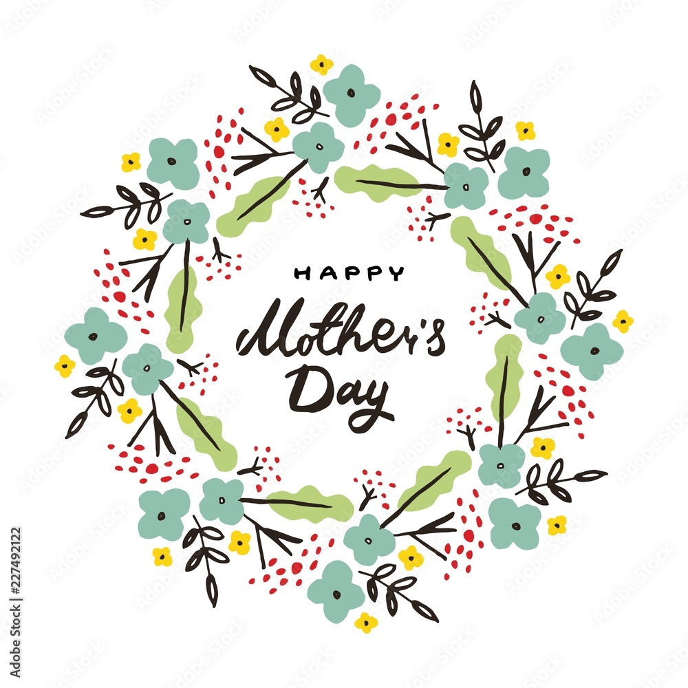 Greeting card with mother s day with wreath of flowers