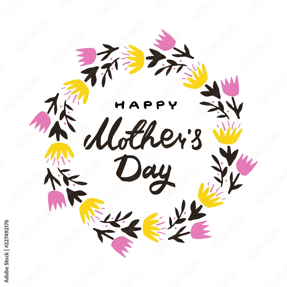 Greeting card with mother s day with wreath of flowers Greeting card with mother s day with wreath of flowers