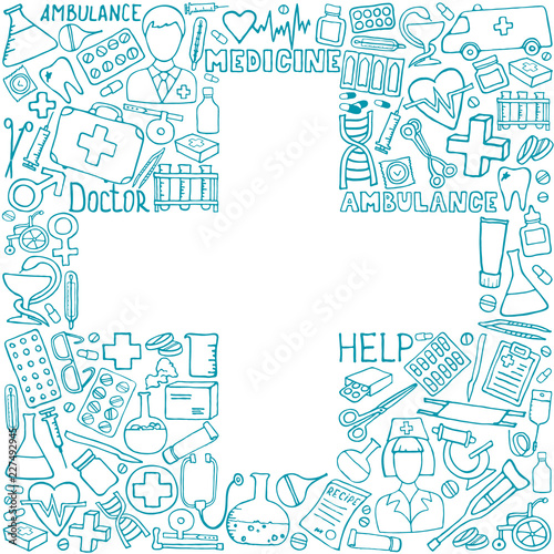 Medical concept - cross. The cutest doodle medicine icon set for your design. Hand drawn Health care, pharmacy, medical cartoon symbols. Vector illustrations eps 10. © valeriya_dor