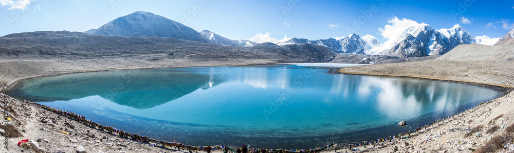 Blue water lake panorama frozen lake