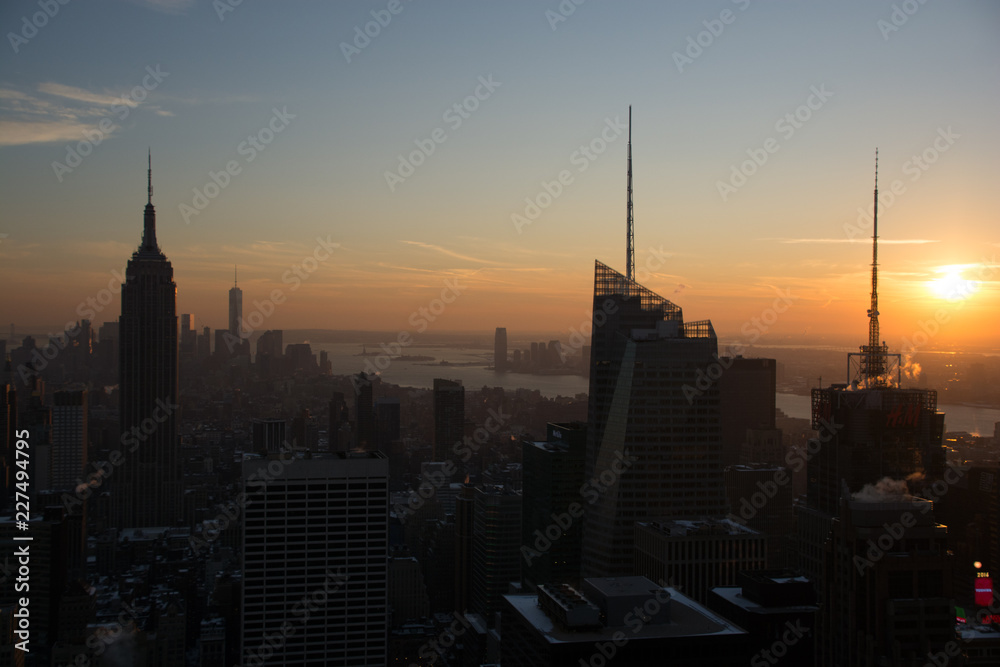 New York City skyline at dusk in fading light