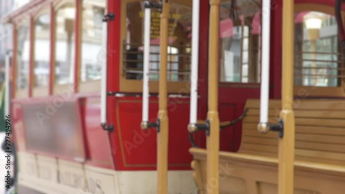 Blurred shot of iconic San Francisco cable car downtown