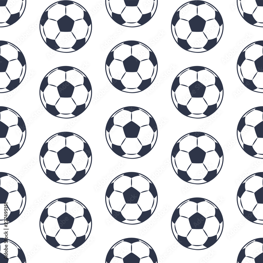 Seamless Pattern Isolated on White Football Balls