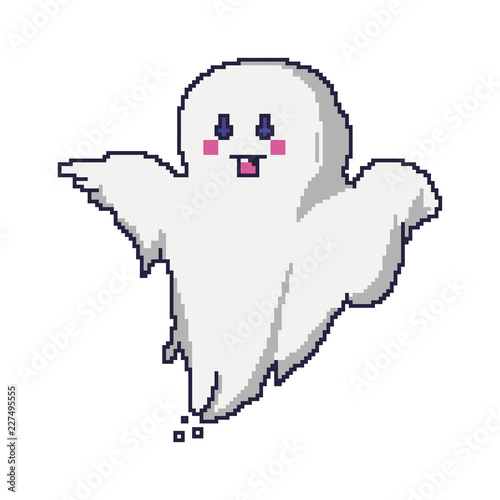 Cute ghost. Pixel art. Icon or component of the game. Vector illustration.