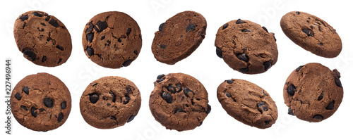 Chocolate oatmeal chip cookies isolated on white background