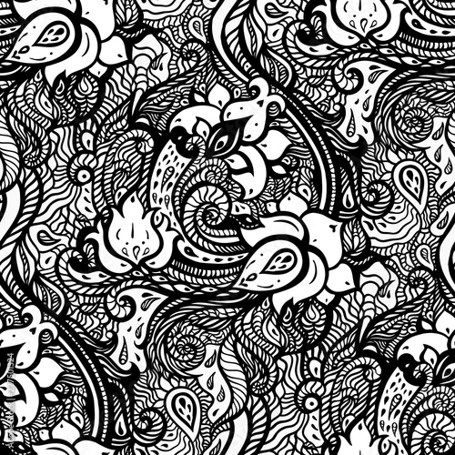 Seamless Paisley vintage background. Elegant Hand Drawn vector pattern.
