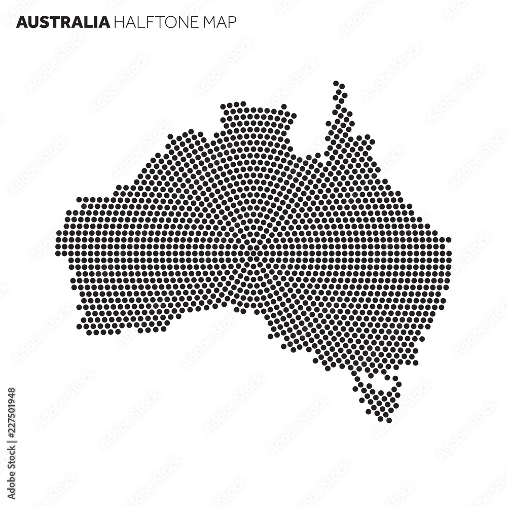 Australia country map made from radial halftone pattern
