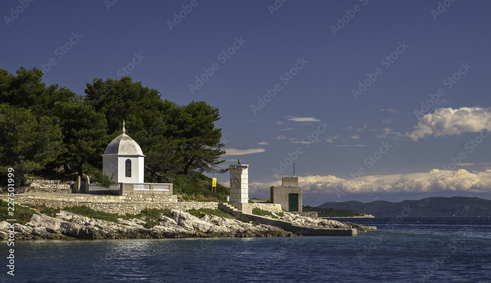 Chapel at the entrance in port of Sali on Dugi otok, Dalmatia, Croatia