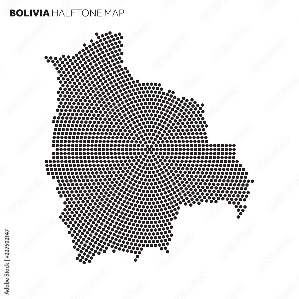 Bolivia country map made from radial halftone pattern