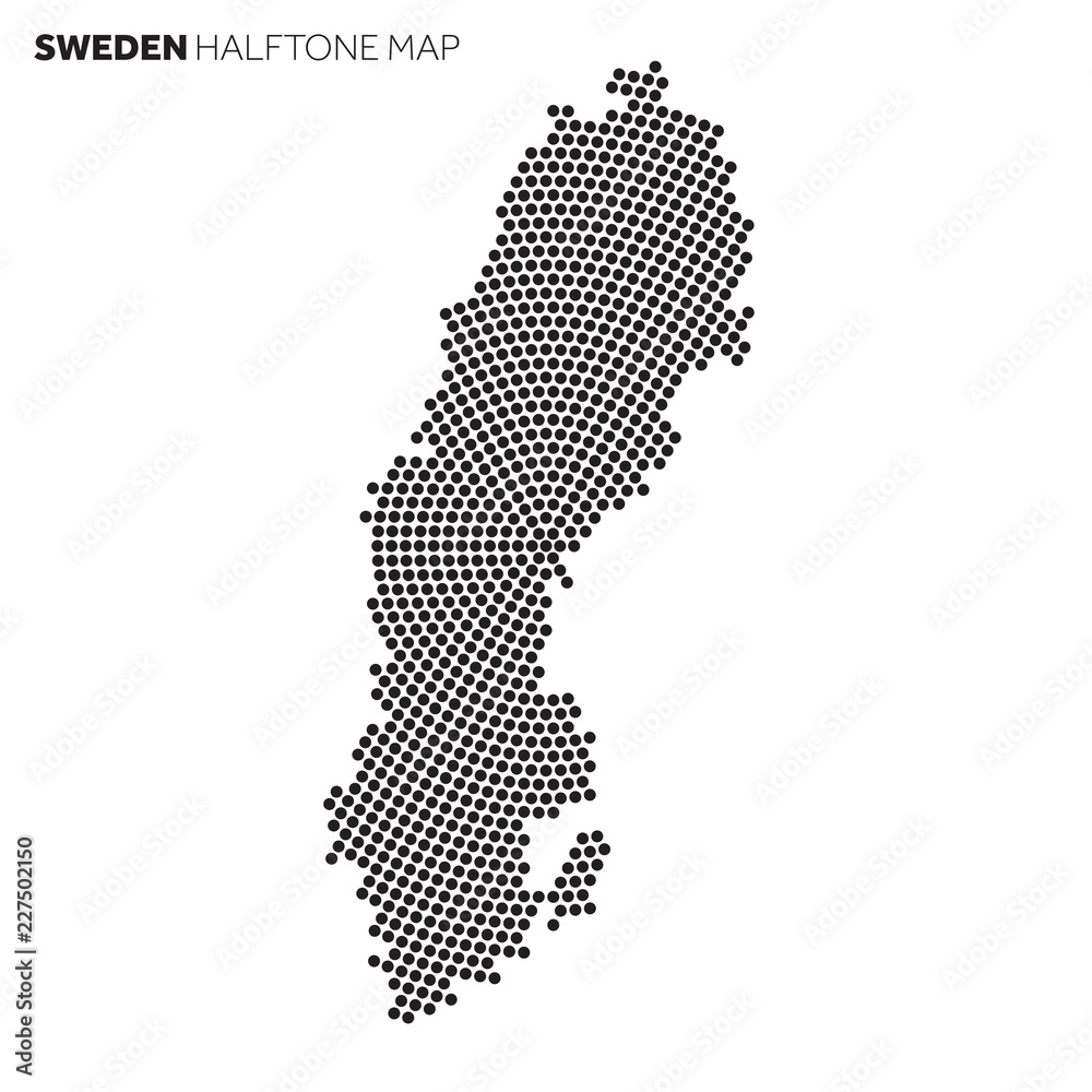 Sweden country map made from radial halftone pattern