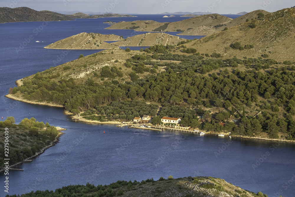 Kornati islands national park with canal Mala Proversa in foreground, Dalmatia, Croatia