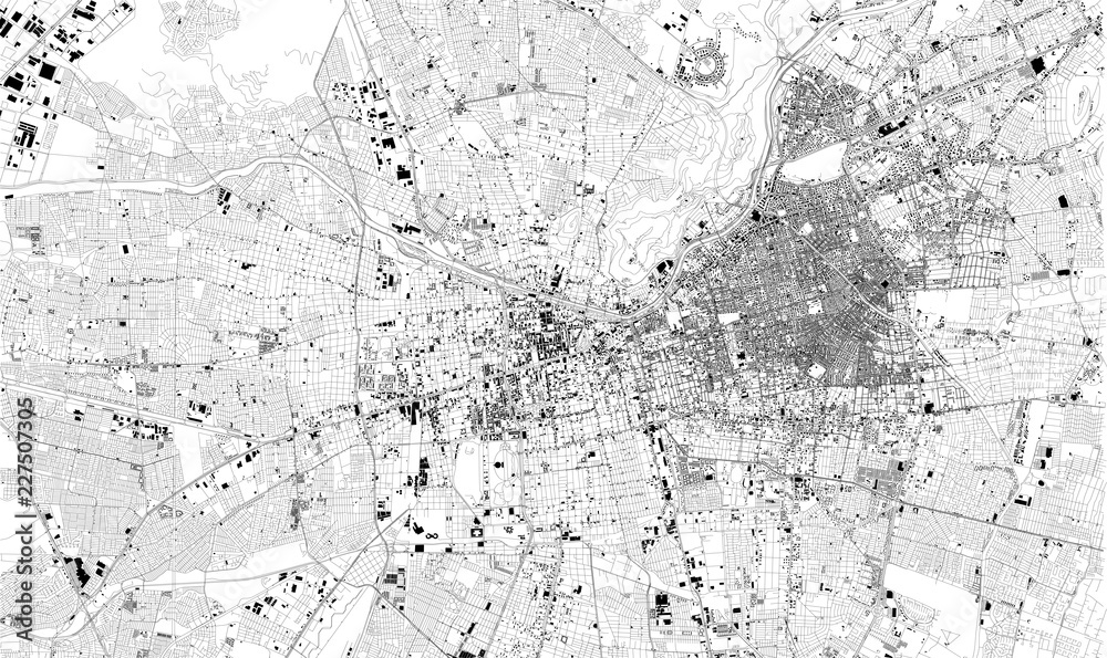 Mappa satellitare di Santiago del Cile, Cile, strade della città. Stradario e mappa del centro città. Sud America Mappa satellitare di Santiago del Cile, Cile, strade della città. Stradario e mappa del centro città. Sud America