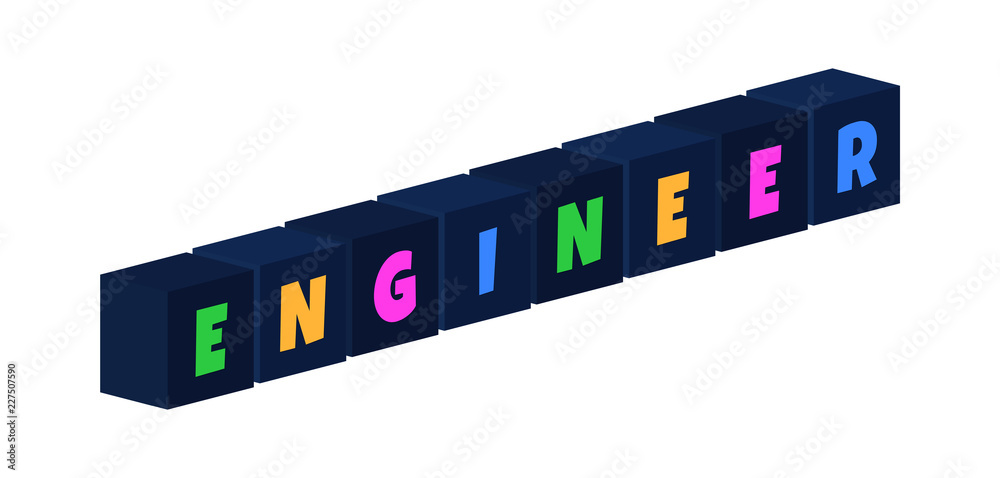 Engineer - multi-colored text written on isolated 3d boxes on white background Engineer - multi-colored text written on isolated 3d boxes on white background