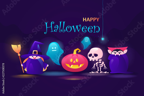 colorful halloween banner. vector children cartoon illustration