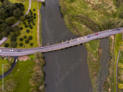 Aerial View of Small Town Road in Ireland 