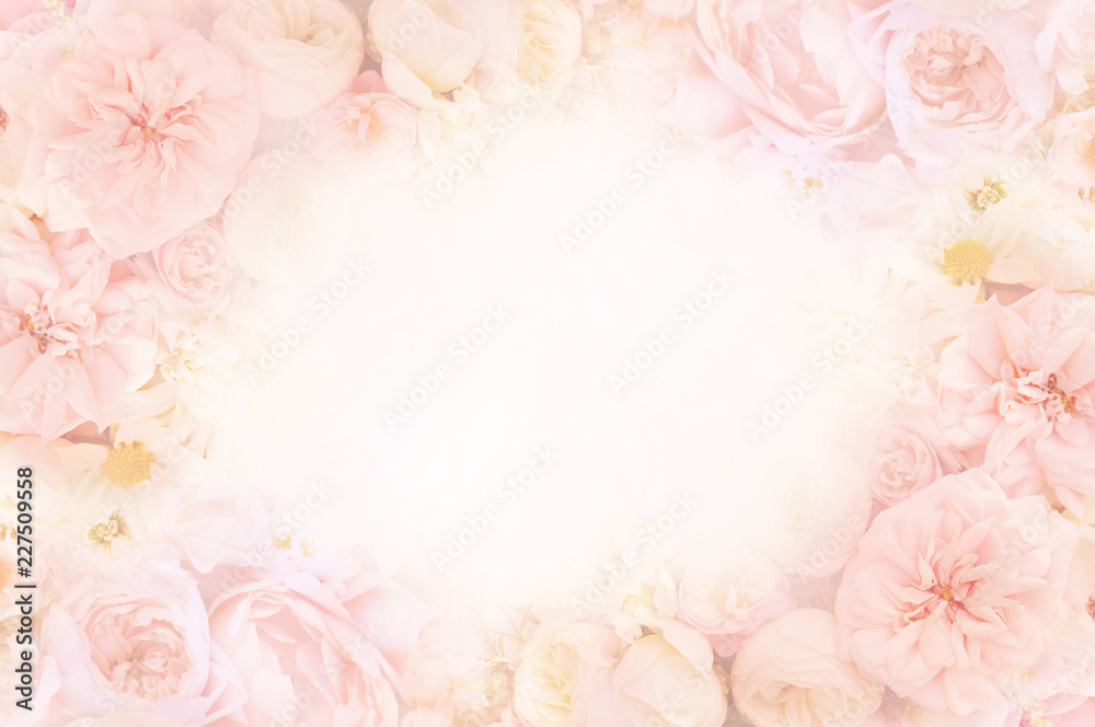 Fototapeta premium Summer blossoming delicate rose on blooming flowers festive background, pastel and soft bouquet floral card