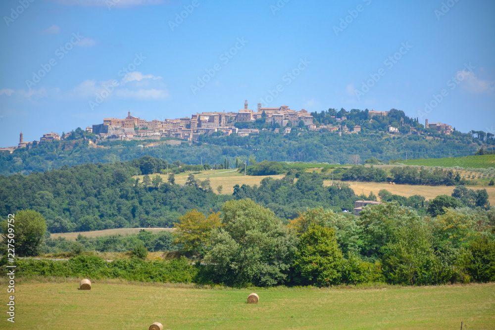 Tuscany landscape with green hills and vineyards by Montepulciano Tuscany landscape with green hills and vineyards by Montepulciano