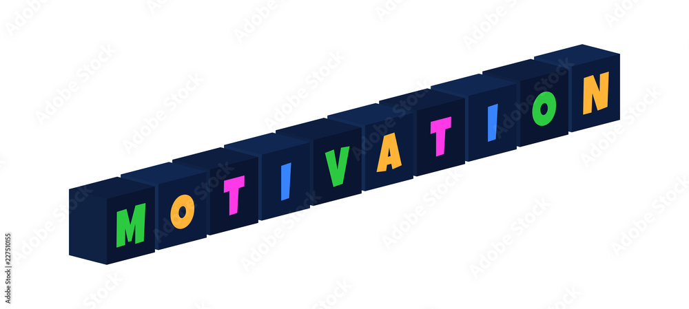 Motivation - multi-colored text written on isolated 3d boxes on white background Motivation - multi-colored text written on isolated 3d boxes on white background