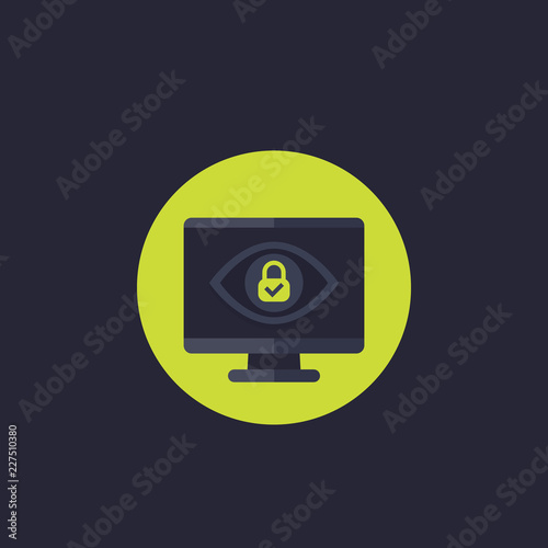 Parental control vector icon with eye and lock on screen