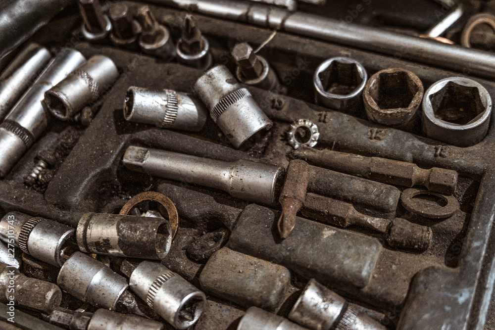 Set of metal tools. Mess at work. Set of metal tools. Mess at work.