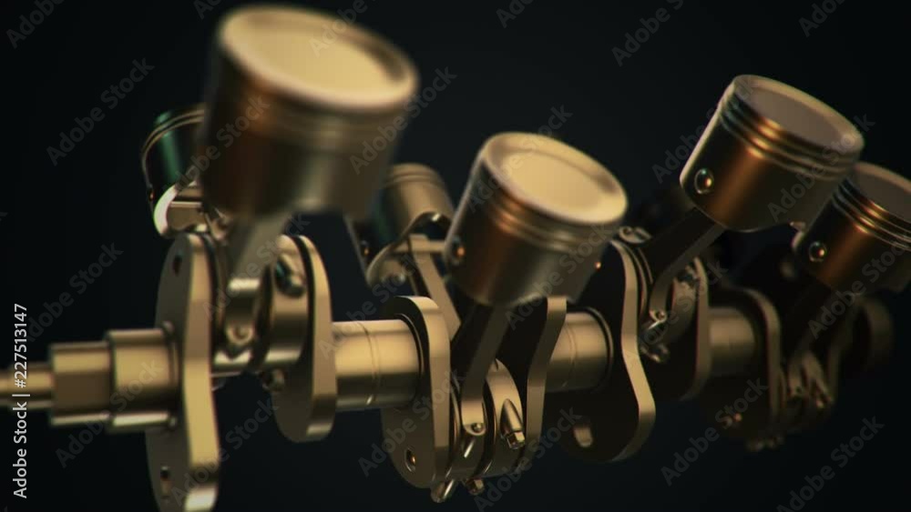 Animation movies of engine pistons on a crankshaft. Animation of
