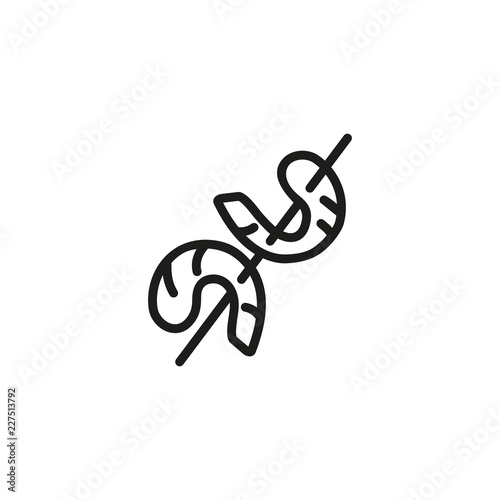 Shrimp skewer line icon. Grilled prawns, barbecue, appetizer, snack. Seafood concept. Can be used for topics like sea food restaurant, cooking, Asian street food