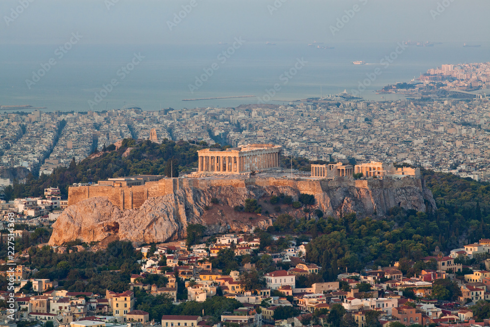 cityscape of Athens in early morning with the Acropolis seen from Lycabettus Hill, the highest point in the city cityscape of Athens in early morning with the Acropolis seen from Lycabettus Hill, the highest point in the city