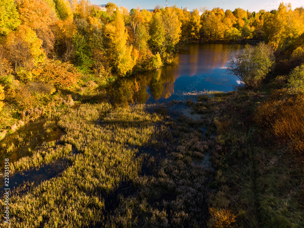 Nizhny Kamensky pond in autumn in Zelenograd in Moscow. Russia