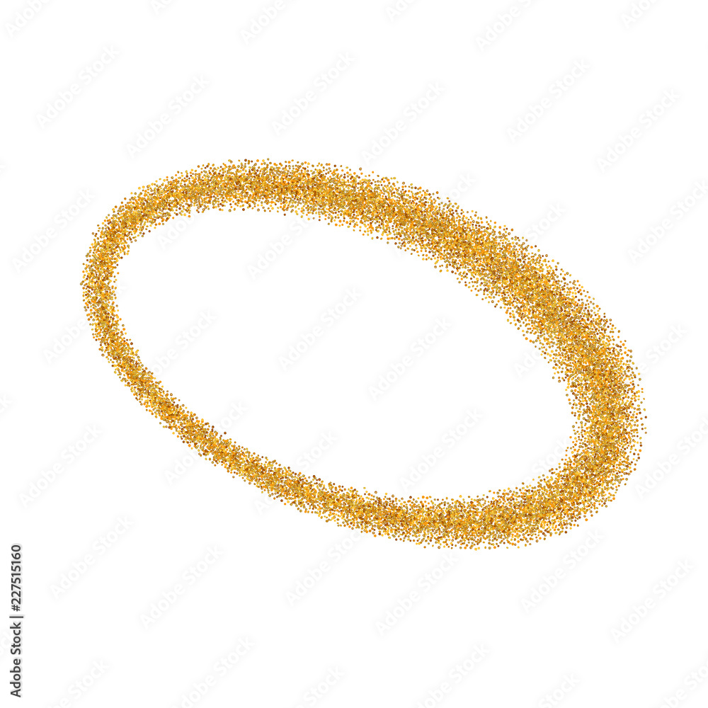 Gold circle. Light glitter effect. Golden ring, isolated white background. Ellipse magic element. Foil texture. Christmas shine decoration, round frame, New Year greeting design. Vector illustration Gold circle. Light glitter effect. Golden ring, isolated white background. Ellipse magic element. Foil texture. Christmas shine decoration, round frame, New Year greeting design. Vector illustration