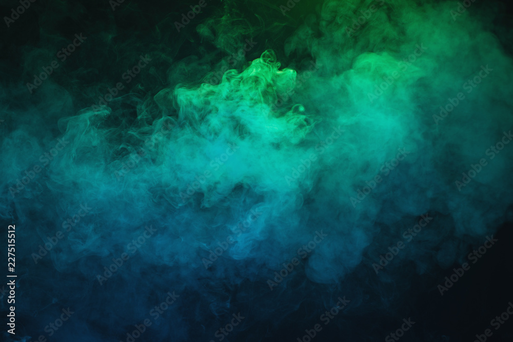 Green cloud of vapor. dark blue background
