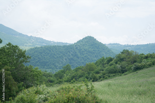 Landscape field with distant mountain İsmayilli Azerbaijan