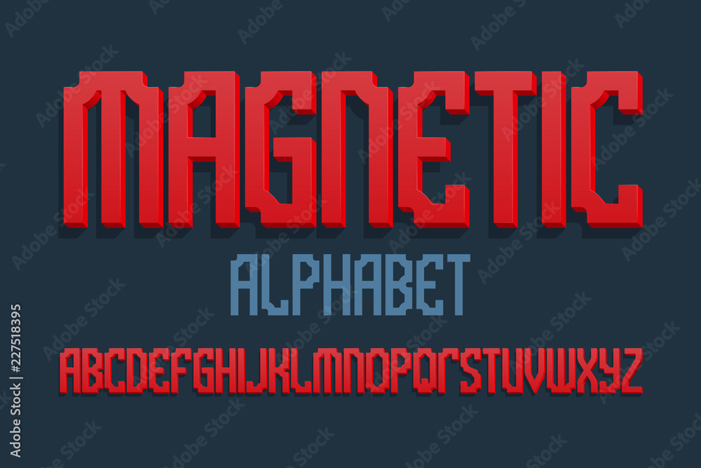 Plakat Magnetic alphabet. Red gradient 3d letters font. Isolated english alphabet.