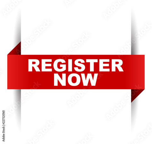 red vector banner register now