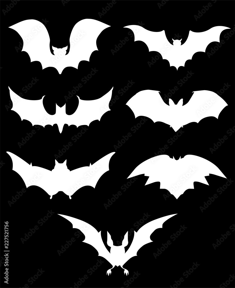 Naklejka premium Halloween icons set of bats in black 