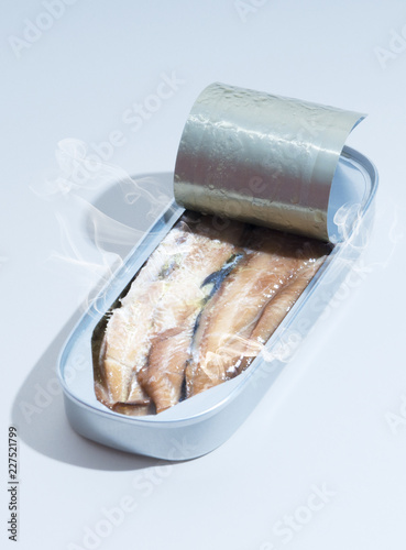 Canvas Print Raw fish in metal can