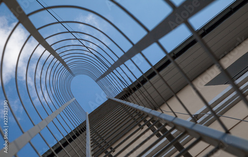Modern industrial with metal ladder, stairs and sky