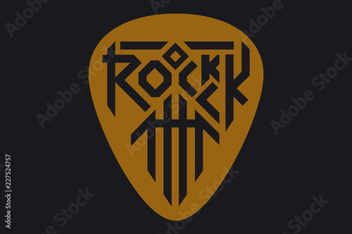 Rock attack lettering on plectrum. Rock music Creative Lettering Modern style Grunge Poster, Print label. Rock n Roll culture Tee print stamp t-shirt lettering vector artwork