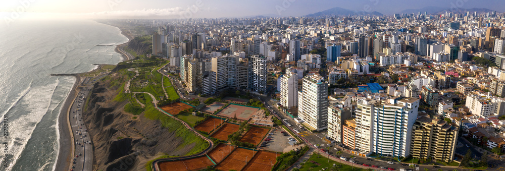 aerial view of Miraflores town in Lima, Peru. - obrazy, fototapety, plakaty 