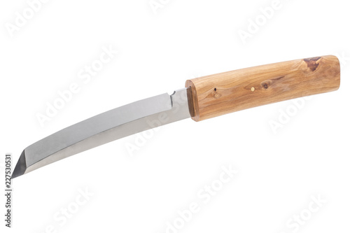 Aigushi or Tanto short Japanese knife isolated in white background photo
