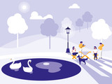 group of people in park isolated icon