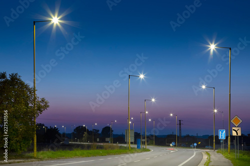 modern led street lights after sunset