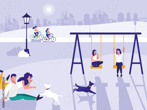 people in park with playground isolated icon