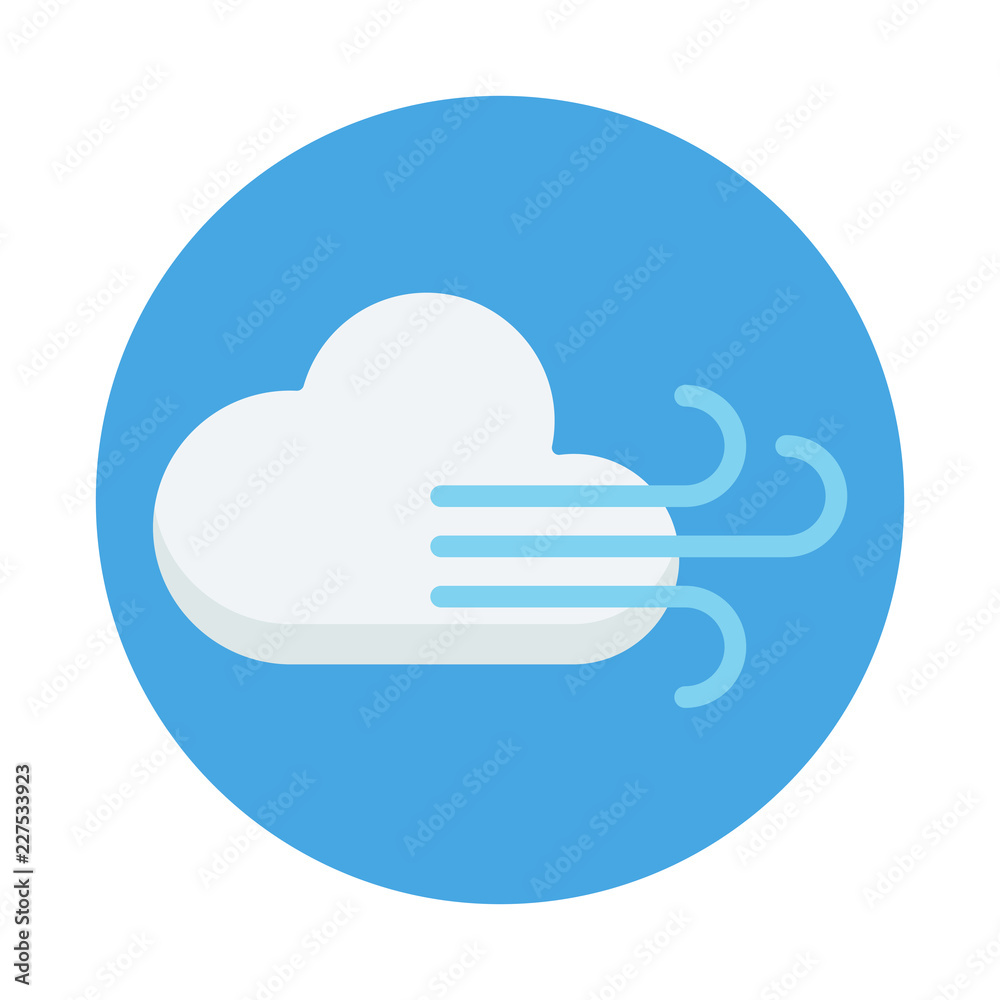 Cloud and wind flat icon isolated on blue background. Cloud and wind sign symbol in flat style. Weather forecast element Vector illustration for web and mobile design. Cloud and wind flat icon isolated on blue background. Cloud and wind sign symbol in flat style. Weather forecast element Vector illustration for web and mobile design.