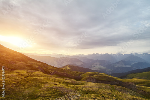 Beautiful sunset in the mountains of Georgia, the Caucasus Mountains © Vitalez